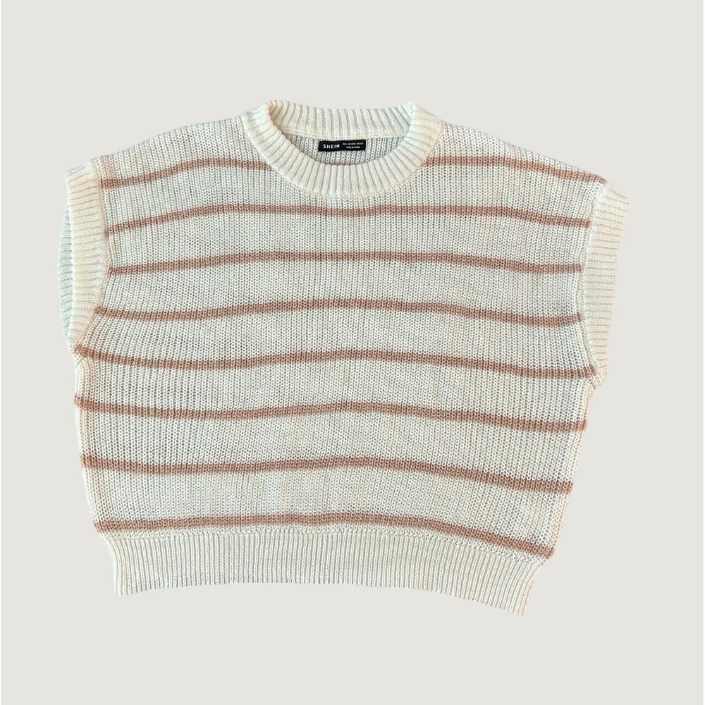 SHEIN Striped Knit Sweater Vest Sleeveless Crew Neck Large 1396